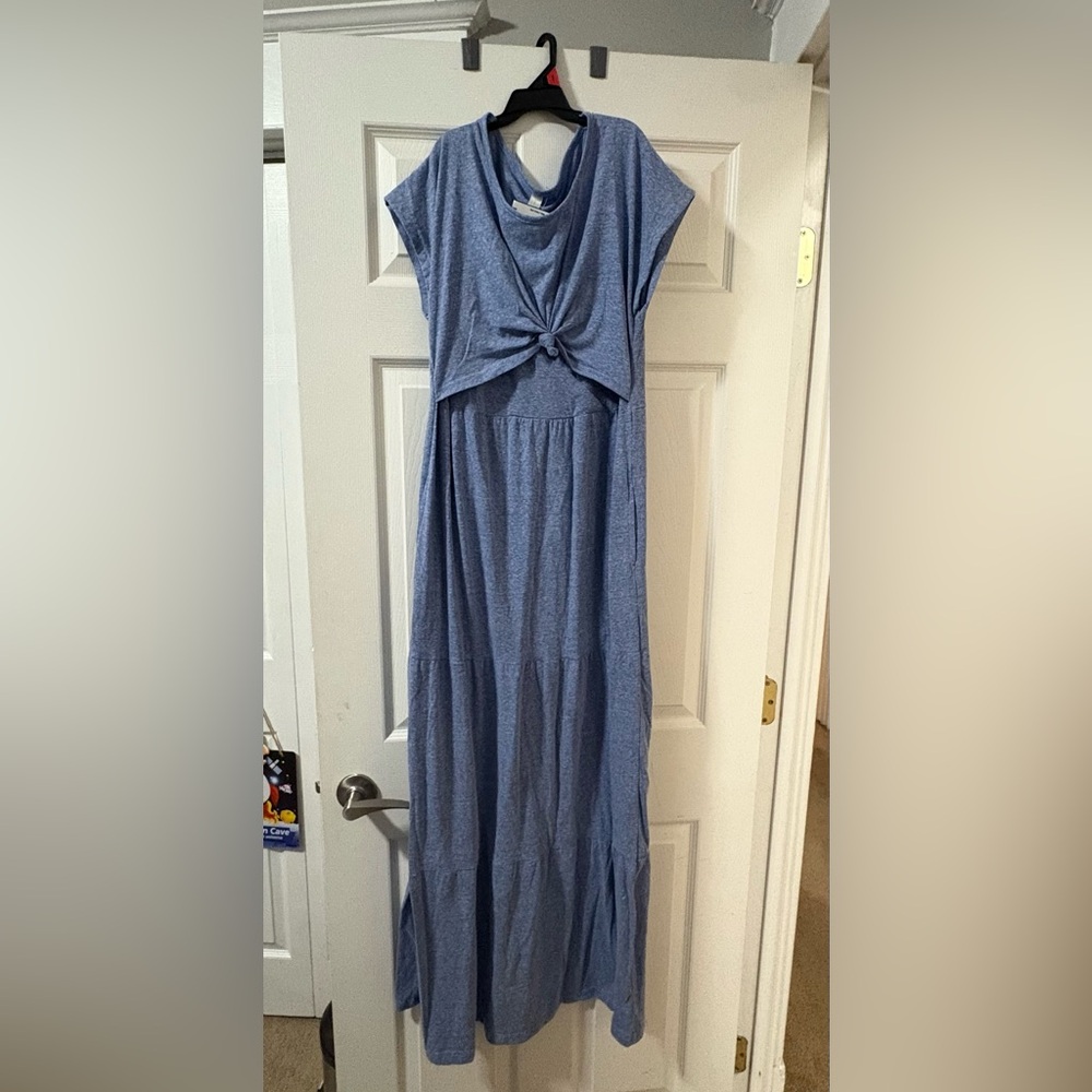 Latched Mama Blue Maxi Dress with Knot Detail